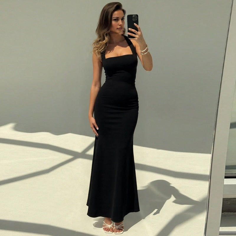 Damen Elegantes Maxikleid mit quadratischem Ausschnitt und figurbetonter Silhouette