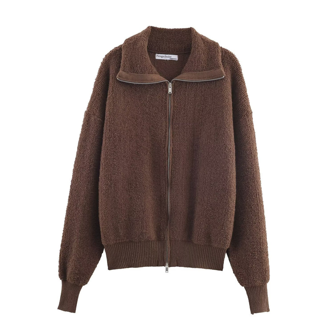 Damen Oversized Teddy-Fleece-Jacke mit Stehkragen und Rippenbund Shop Nory
