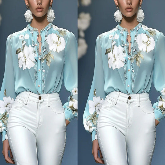 Damen Bluse mit floralem Design und Rüschen Shopnory