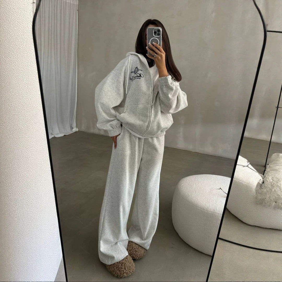 Damen Weiches Oversize-Kapuzen-Sweatjacken-Set mit weiter Jogginghose Shop Nory
