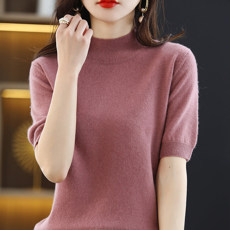 Damen Kurzärmeliger Feinstrick-Pullover mit halbem Rollkragen Shop Nory