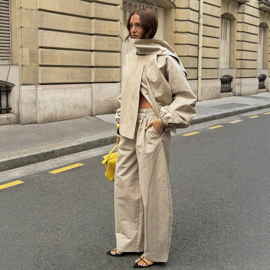 Damen Zweiteiliges Oversize-Hosenanzug-Set mit asymmetrischem Stehkragen Shop Nory