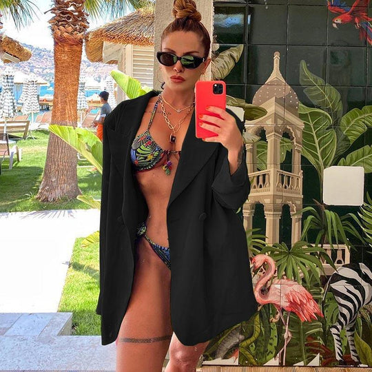 [Damen] Leichter Oversize-Strandblazer als lässiges Cover-Up mit fallendem Revers Shop Nory
