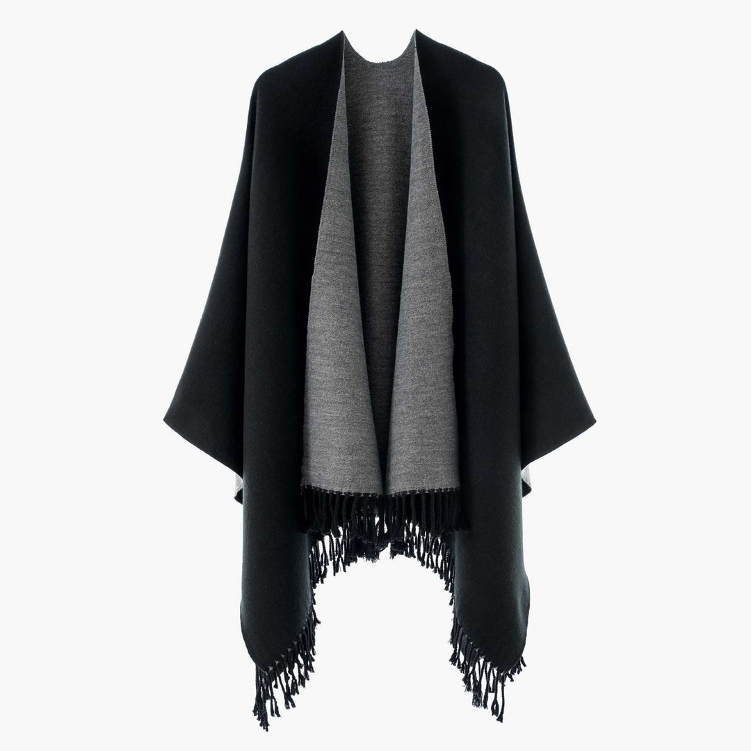 Damen Wendbarer Wollmix-Poncho mit Fransensaum und offener Front Shop Nory