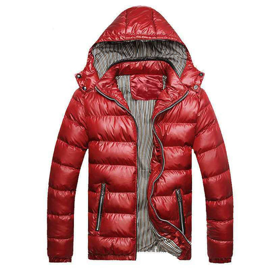 Herren Glänzende gesteppte Kapuzenjacke mit Thermo-Polsterung und gestreiftem Innenfutter Shop Nory