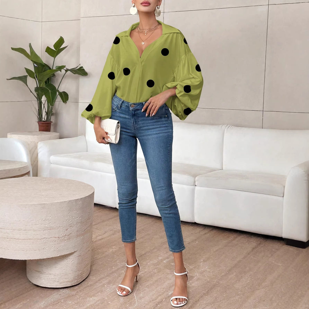 Damen Oversize-Bluse mit voluminösen Puffärmeln und Punktmuster Shop Nory