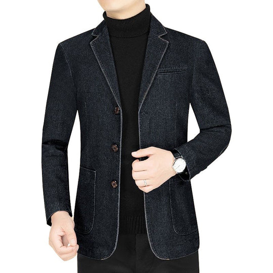 Herren Jeansblazer Slim Fit mit Aufgesetzten Taschen und Notch-Kragen Shop Nory