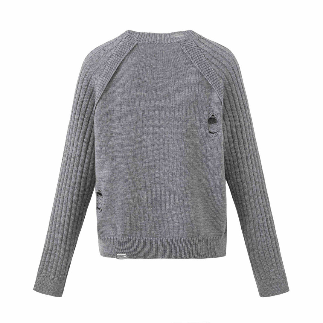 Damen Grobgestrickter Distressed Raglanpullover mit Retro-Grafikprint Shop Nory