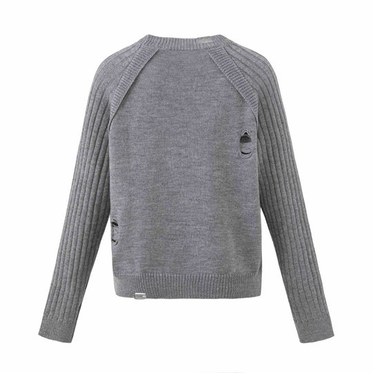 Damen Grobgestrickter Distressed Raglanpullover mit Retro-Grafikprint Shop Nory
