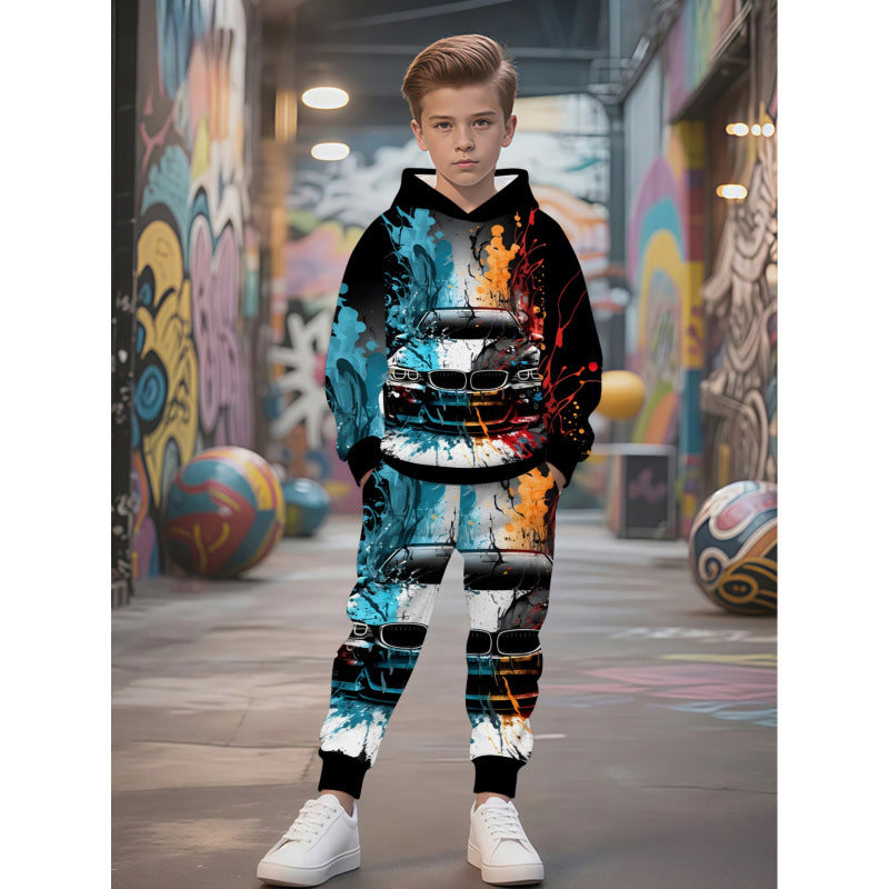 Unisex Kinder Jogginganzug mit Kapuzenpullover und detailreichem Auto-Print Shop Nory