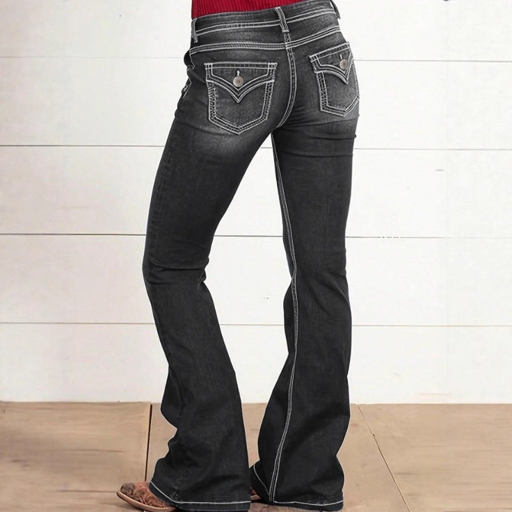 Damen hochtaillierte Sculpting-Bootcut-Jeans mit seitlichen Zierknöpfen Shop Nory