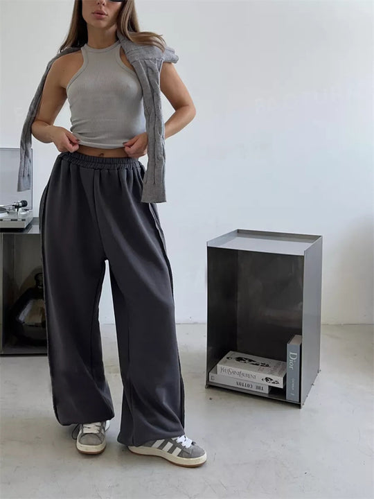 Damen locker sitzende High-Waist Sweatpants mit weitem Bein und elastischem Bund Shop Nory