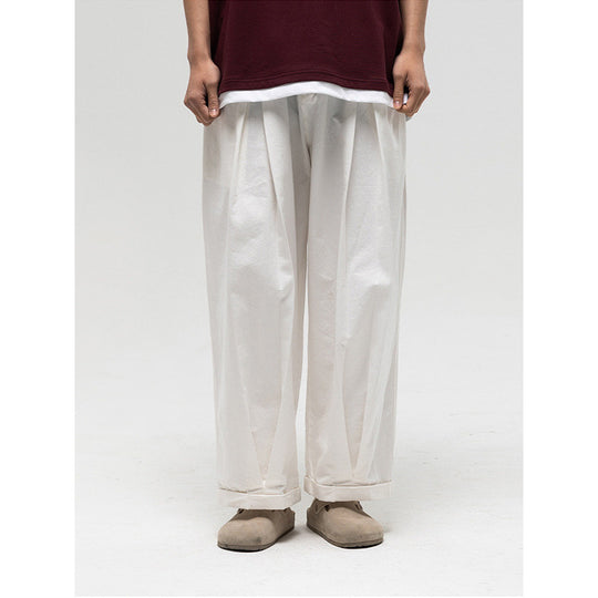 Damen Weite High‑Waist Bundfalten-Hose mit elastischem Kordelbund und gekrempeltem Saum Shop Nory