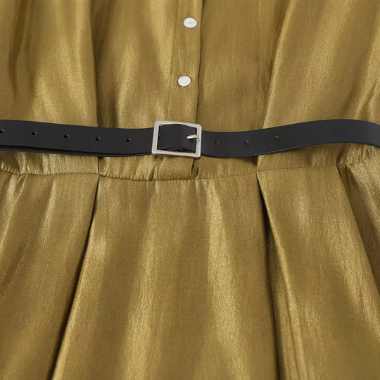 Damen Ärmelloses Hemdblusenkleid mit Taillenfalten und Gürtel Shop Nory