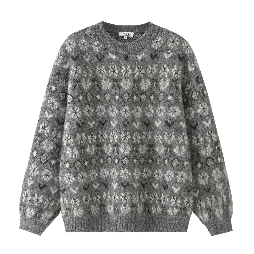 Damen Oversize Mohair-Mix Pullover mit Rundhals und Fair-Isle-Muster Shop Nory