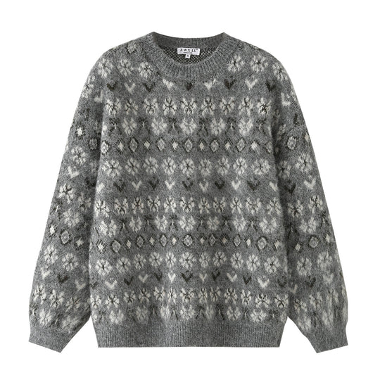 Damen Oversize Mohair-Mix Pullover mit Rundhals und Fair-Isle-Muster Shop Nory