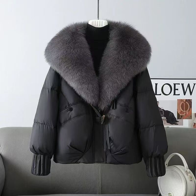 Damen nan kurze wattierte Jacke mit üppigem Fellkragen in Felloptik und taillierendem Kordelzug Shop Nory