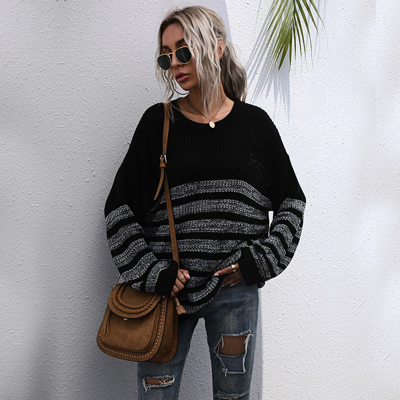 Damen Bequemer Strickpullover mit Streifenmuster Shop Nory
