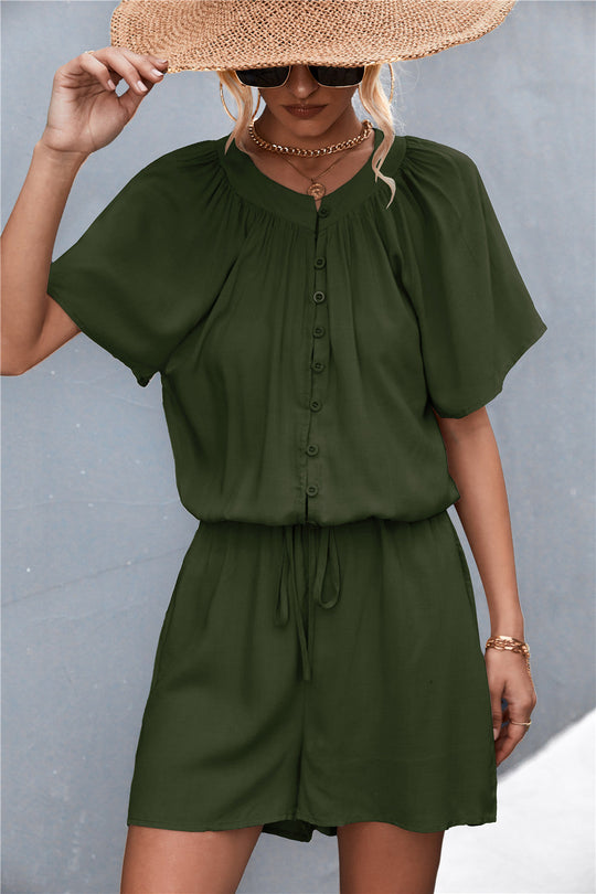 Damen Jumpsuit mit elastischem Bund und knopfverzierter Front