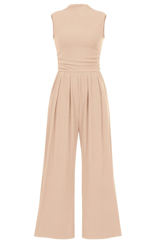 Damen Ärmelloser Palazzohose-Jumpsuit mit taillierter Rippenoberseite und weiten Plissé-Bein Shop Nory
