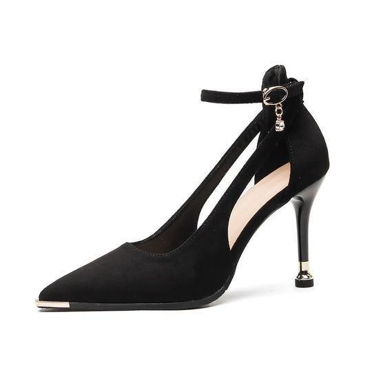 Damen elegante spitze Pumps mit Knöchelriemen Cut-Out-Seiten und zierlichem Kitten-Heel Shop Nory