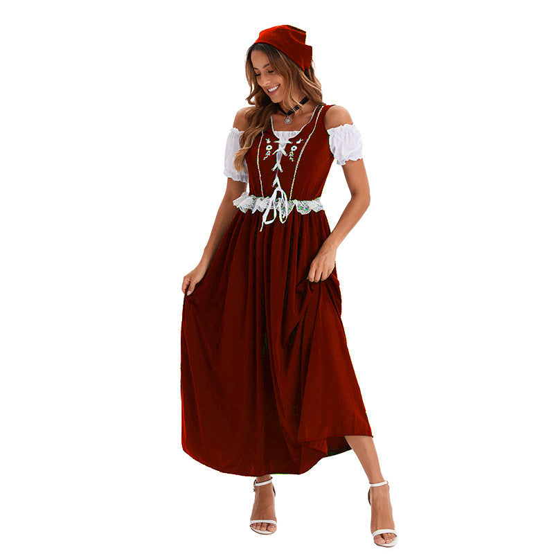 Damen nan langes Trachtenkleid im Dirndlstil mit Corsage-Schnürung und Spitzenbund Shop Nory