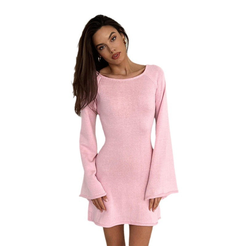 Damen Figurbetontes Feinstrick-Minikleid mit ausgestellten Trompetenärmeln Shop Nory