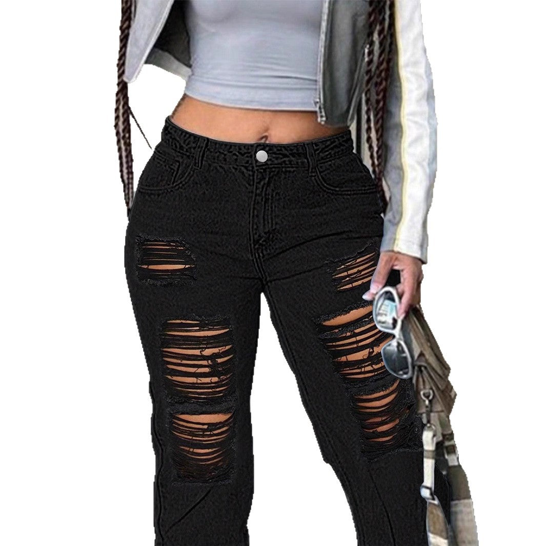Damen weite Destroyed-Denim-Jeans mit hoher Taille und starkem Ripped-Look Shop Nory