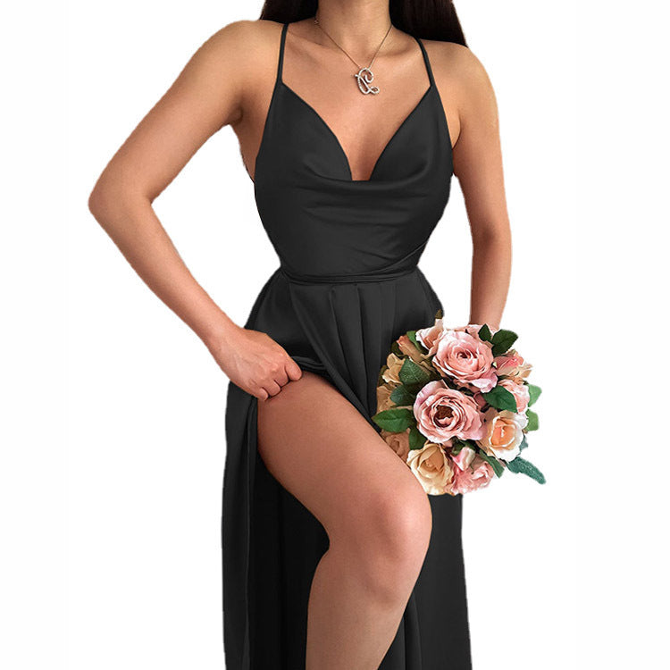 Damen Hochzeitskleid mit elegantem V-Ausschnitt und fließendem Rock