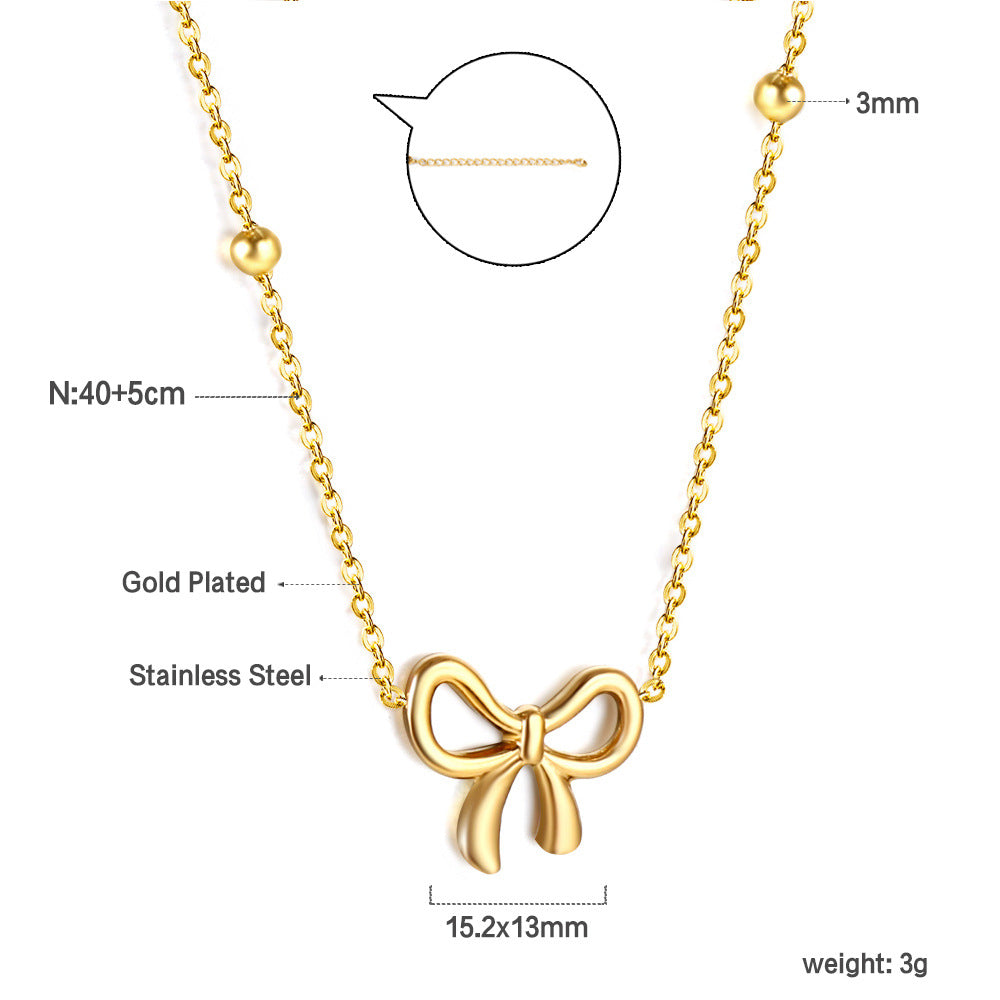 Damen Halskette mit hochwertigem goldplattierten Schleifenanhänger und verstellbarem Design Shop Nory
