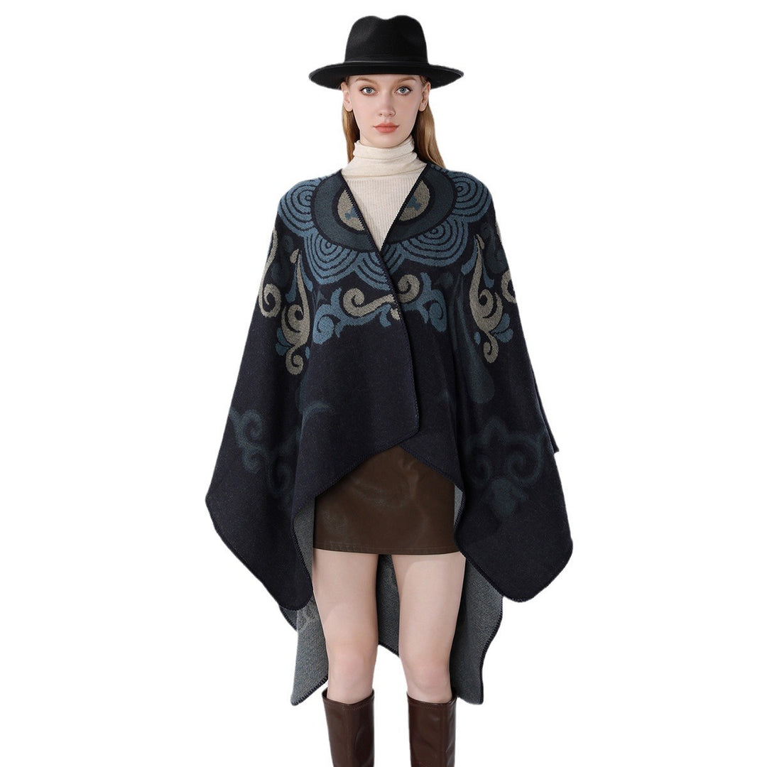 Damen Wollmix-Cape mit ornamentalem Jacquard, asymmetrischem Zipfel und weichfallendem Oversize-Fall Shop Nory