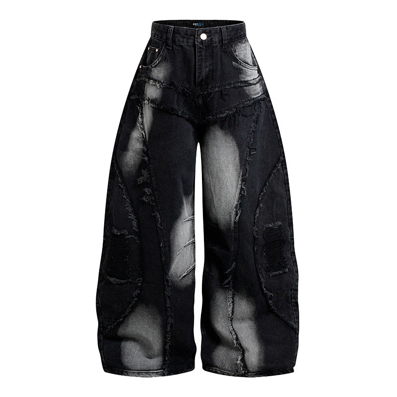 Damen Hochtaillierte weit geschnittene Destroy-Jeans mit Fransen‑Nahtdetails Shop Nory