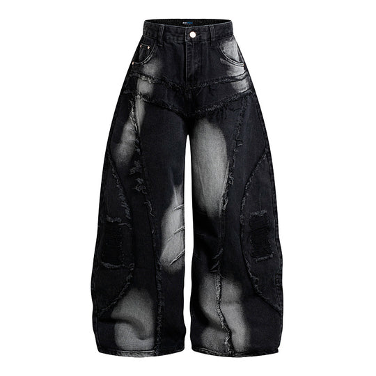 Damen Hochtaillierte weit geschnittene Destroy-Jeans mit Fransen‑Nahtdetails Shop Nory