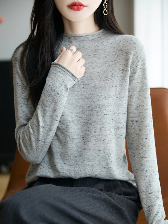 Damen Minimalistischer Nep-Strick-Longsleeve mit kurzem Stehkragen Shop Nory