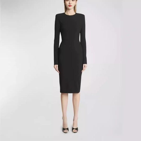Damen Figurbetontes Midikleid mit Rundhalsausschnitt und langen Ärmeln Shop Nory