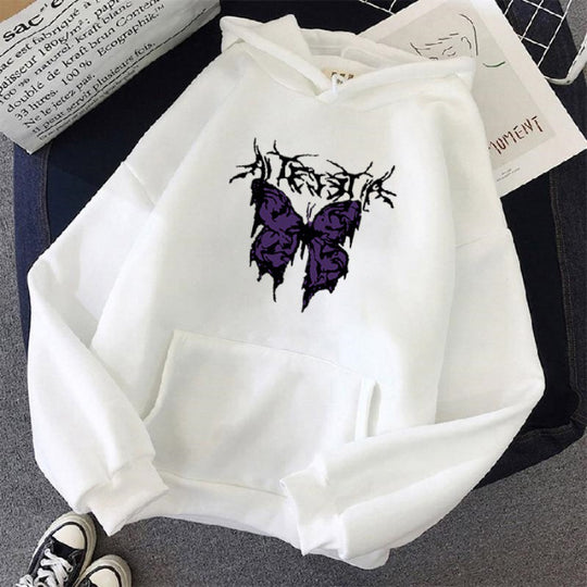 Damen nan Oversize-Kapuzenpullover mit gothischer Schmetterlings-Illustration und Kängurutasche Shop Nory
