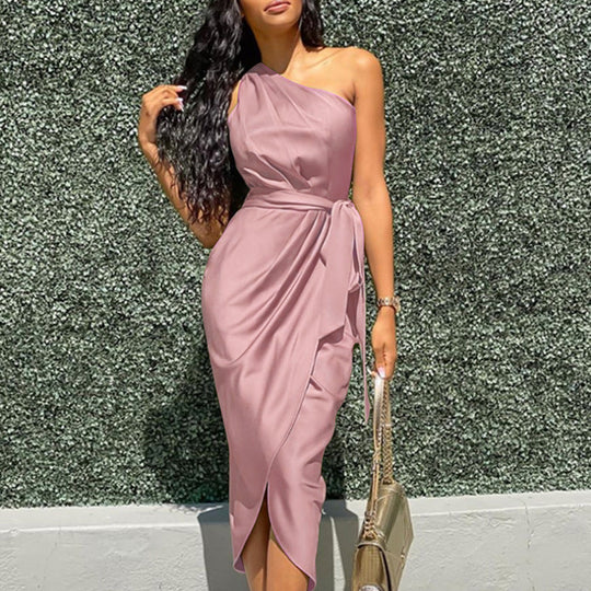 Damen Elegantes Wickelkleid mit asymmetrischem Schnitt und Taillengürtel