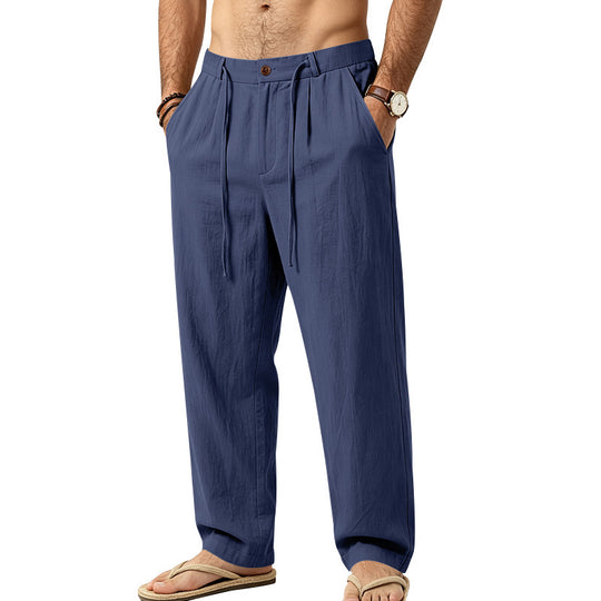 Herren Leichte Leinenhose mit Bundfalten und Kordelzug Shop Nory