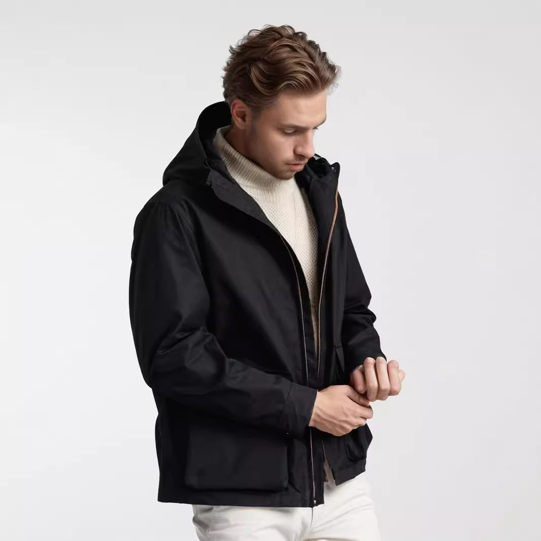 Herren Kurze wetterfeste Kapuzenjacke im Field-Style mit großen Pattentaschen Shop Nory
