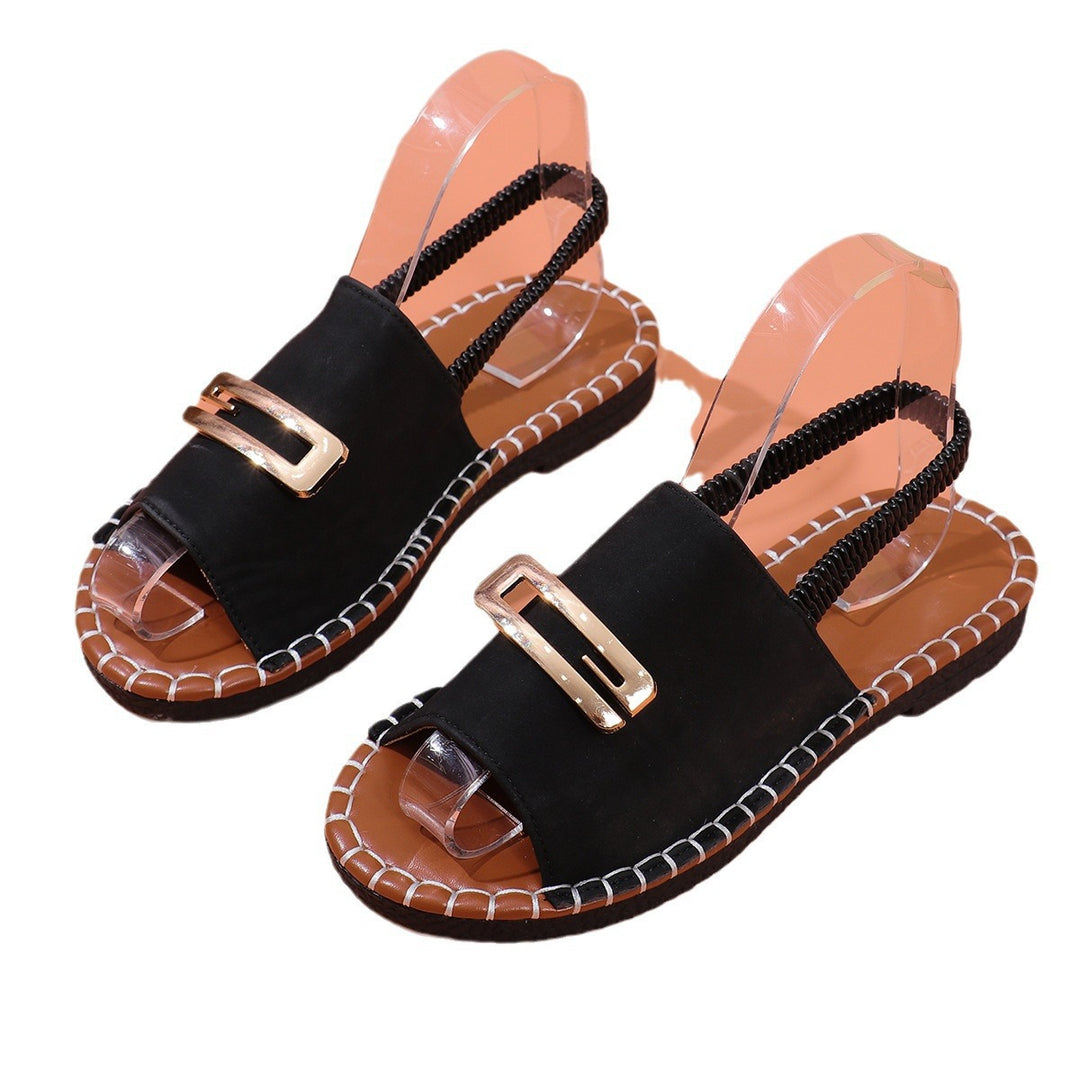 Damen Offene Pantolette mit Metallornament und kontrastierter Ziernaht Shop Nory