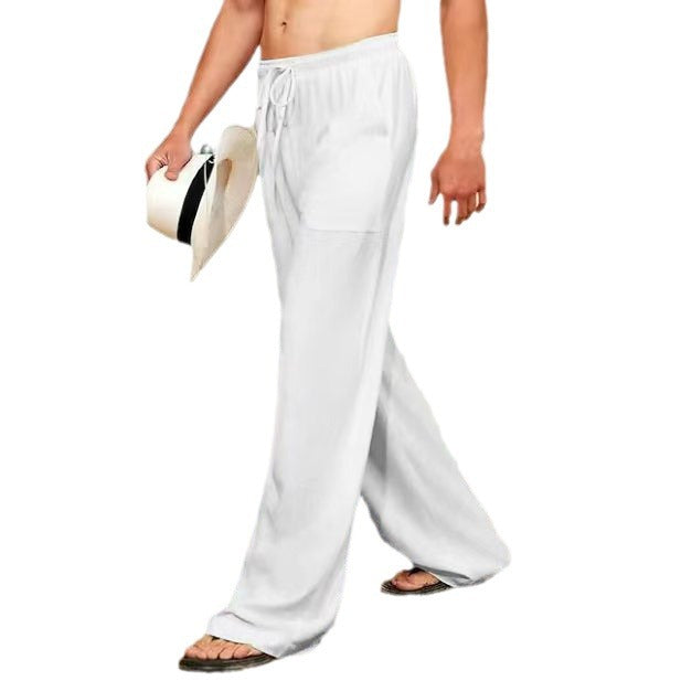 Herren weite Leinenhose mit Tunnelzug, aufgesetzten Seitentaschen und Relaxed-Fit Shop Nory