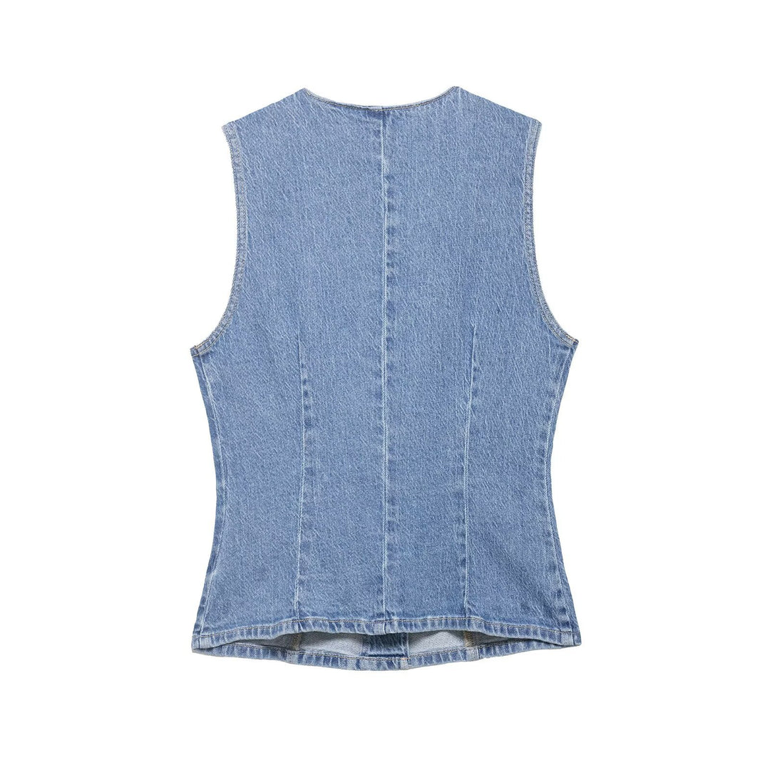 Damen Taillierte Jeansweste mit asymmetrischer Knopfleiste und Wiener Nähten Shop Nory