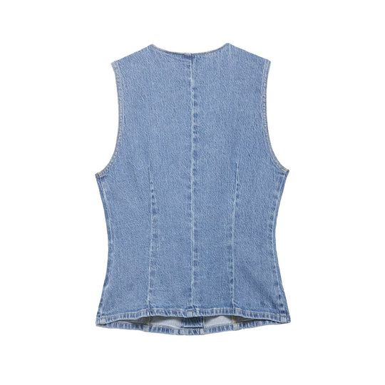 Damen Taillierte Jeansweste mit asymmetrischer Knopfleiste und Wiener Nähten Shop Nory