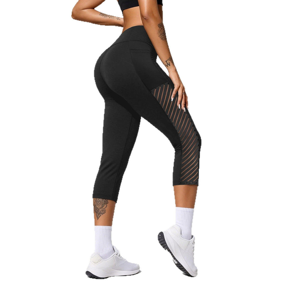 Damen Formende dreiviertel-Sportleggings mit hohem Bund, seitlichem Mesh-Einsatz und Handytasche Shopy Nory
