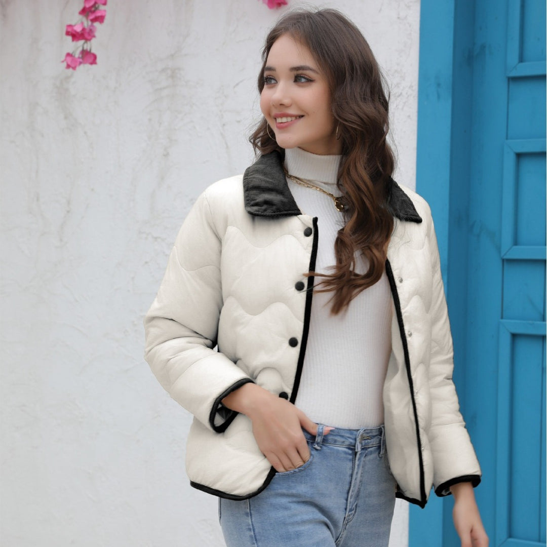 Damen Gequiltete Steppjacke mit Samtkragen und geschwungener Wellensteppung Shop Nory