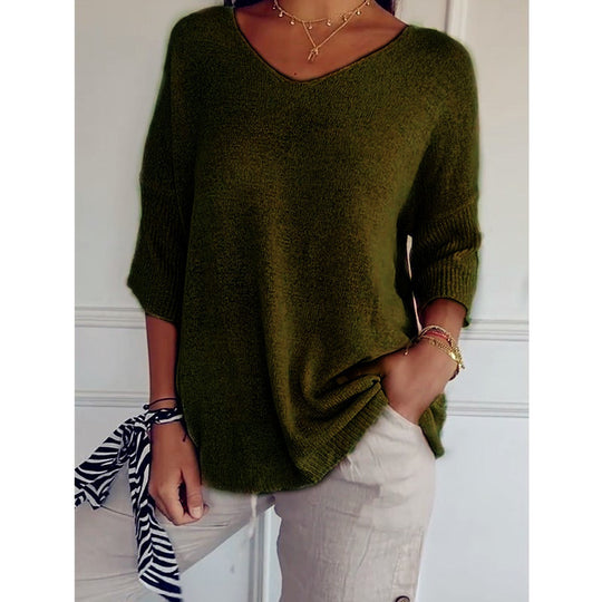 Damen nan locker sitzender V-Ausschnitt Feinstrickpullover mit dreiviertelÄrmeln Shop Nory