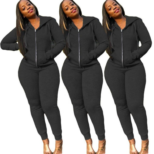 Damen tailliertes Kapuzen‑Sweatdress‑Set mit Reißverschluss und enganliegender Jogginghose Shop Nory