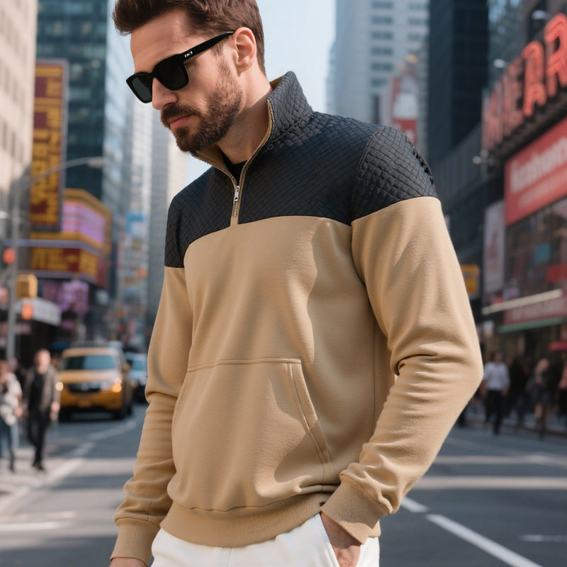 Herren Colorblock-Halbzip-Sweatshirt mit gesteppter Brustpartie, Kängurutasche und elastischen Bündchen Shop Nory