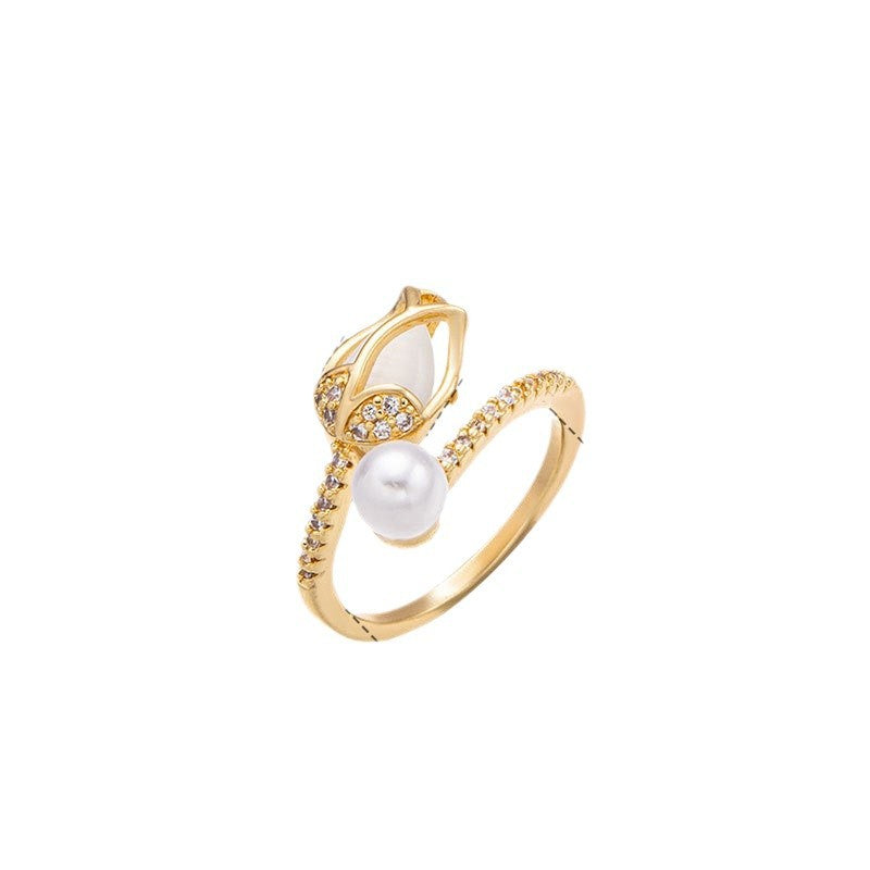 Damenring mit floralen Akzenten und edler Perle Shop Nory