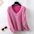 Damen Strickpullover mit V-Ausschnitt und gestreiftem Design Shopnory